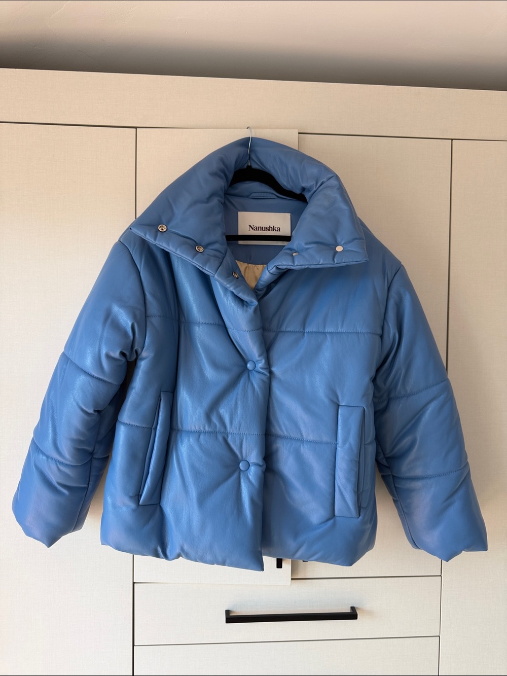 Nanushka Blue Quilted Faux Leather Puffer Jacket